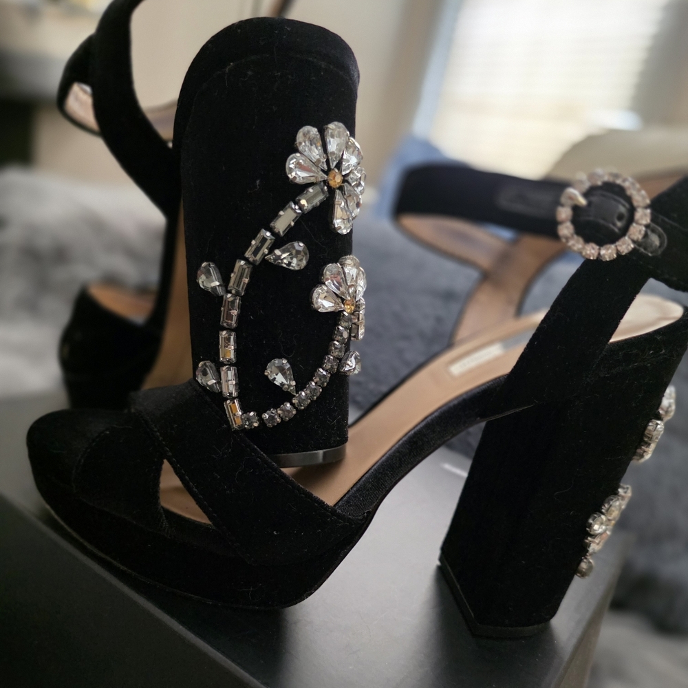 INC International Concepts Black Heels with Crystal Accents